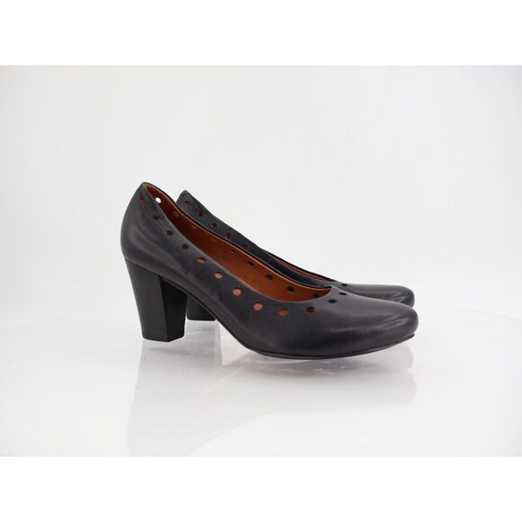 Gentle Souls Reno Pump Black Leather Perforated Block Heel Size 7 M Career - Picture 1 of 11